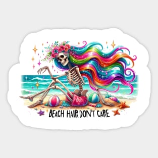 Beach Hair Don't Care Vibrant Skeleton Summer Vibe Mermaid Sticker